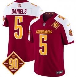 Men Washington Commanders 5 Jayden Daniels Burgundy White 2023 F U S E 90th Anniversary Vapor Limited Stitched Football Jersey