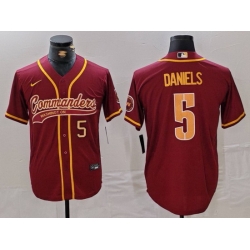 Men Washington Commanders 5 Jayden Daniels Burgundy With Patch Cool Base Stitched Baseball Jersey 1