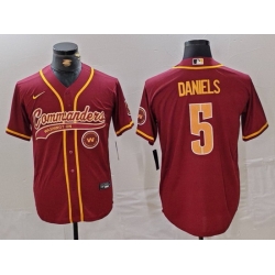 Men Washington Commanders 5 Jayden Daniels Burgundy With Patch Cool Base Stitched Baseball Jersey 3