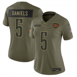 Women Washington Commanders 5 Jayden Daniels Olive 2025 Salute to Service Limited Stitched Football Jersey