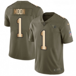 Mens Nike Tennessee Titans 1 Warren Moon Limited OliveGold 2017 Salute to Service NFL Jersey