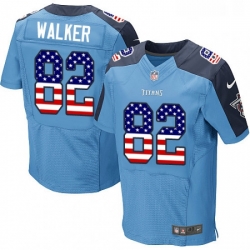 Mens Nike Tennessee Titans 82 Delanie Walker Elite Light Blue Home USA Flag Fashion NFL Jersey