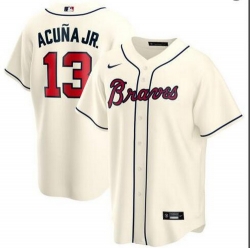 Braves 13 Ronald Acuna Jr  Cream 2020 Nike Cool Base Jersey