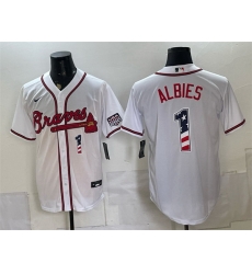 Men Atlanta Braves  1 Ozzie Albies White USA 250 Fourth of July Home Stadium Stitched Baseball Jersey