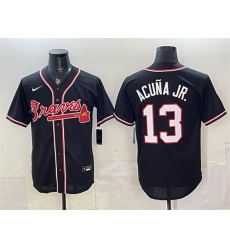 Men Atlanta Braves  13 Ronald Acuna Jr  2026 Fashion Replica Black Out Stitched Baseball Jersey