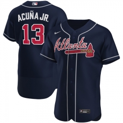 Men Atlanta Braves 13 Ronald Acuna Jr  Men Nike Navy Alternate 2020 Flex Base Player MLB Jersey