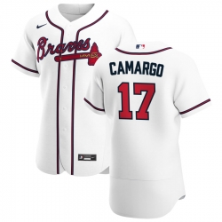 Men Atlanta Braves 17 Johan Camargo Men Nike White Home 2020 Flex Base Player MLB Jersey