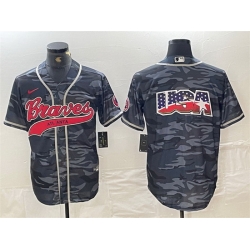 Men Atlanta Braves Gray Camo Team Big Logo Cool Base With Patch Stitched Baseball Jersey