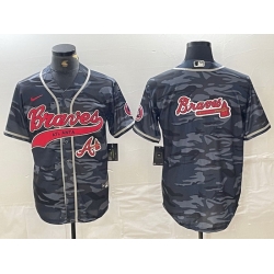 Men Atlanta Braves Gray Team Big Logo Cool Base With Patch Stitched Baseball Jersey 5