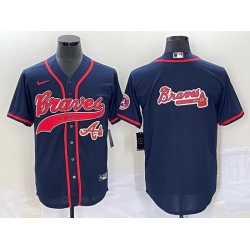 Men Atlanta Braves Navy Team Big Logo Cool Base With Patch Stitched Baseball Jersey