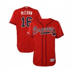 Mens Atlanta Braves 16 Brian McCann Red Alternate Flex Base Authentic Collection Baseball Jersey