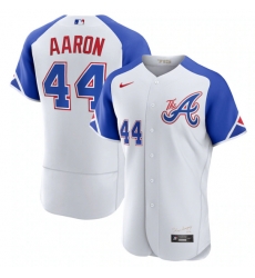 Men's Atlanta Braves #44 Hank Aaron White 2023 City Connect Flex Base Stitched Jersey