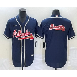 Men's Atlanta Braves Navy Team Big Logo Cool Base Stitched Baseball Jersey