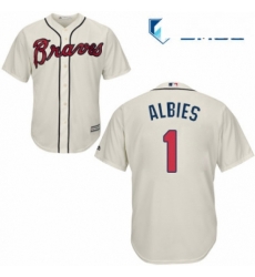 Mens Majestic Atlanta Braves 1 Ozzie Albies Replica Cream Alternate 2 Cool Base MLB Jersey 