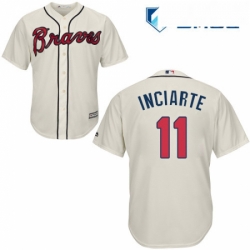 Mens Majestic Atlanta Braves 11 Ender Inciarte Replica Cream Alternate 2 Cool Base MLB Jersey 