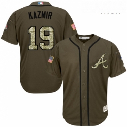 Mens Majestic Atlanta Braves 19 Scott Kazmir Authentic Green Salute to Service MLB Jersey 