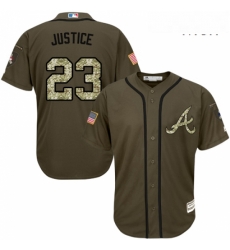 Mens Majestic Atlanta Braves 23 David Justice Replica Green Salute to Service MLB Jersey