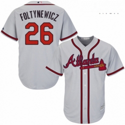 Mens Majestic Atlanta Braves 26 Mike Foltynewicz Replica Grey Road Cool Base MLB Jersey 