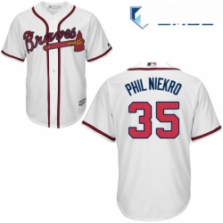 Mens Majestic Atlanta Braves 35 Phil Niekro Replica White Home Cool Base MLB Jersey