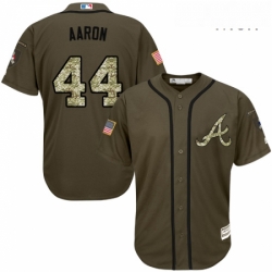 Mens Majestic Atlanta Braves 44 Hank Aaron Replica Green Salute to Service MLB Jersey