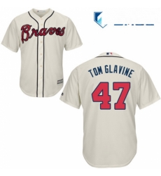 Mens Majestic Atlanta Braves 47 Tom Glavine Replica Cream Alternate 2 Cool Base MLB Jersey