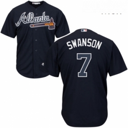 Mens Majestic Atlanta Braves 7 Dansby Swanson Replica Blue Alternate Road Cool Base MLB Jersey