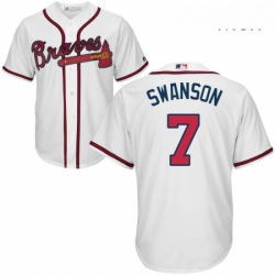 Mens Majestic Atlanta Braves 7 Dansby Swanson Replica White Home Cool Base MLB Jersey