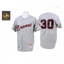 Mens Mitchell and Ness 1969 Atlanta Braves 30 Orlando Cepeda Replica Grey Throwback MLB Jersey