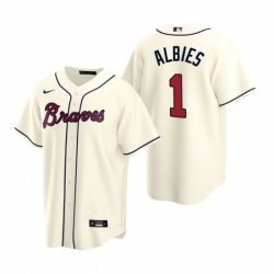 Mens Nike Atlanta Braves 1 Ozzie Albies Cream Alternate Stitched Baseball Jersey