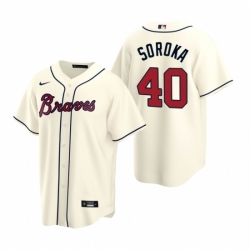 Mens Nike Atlanta Braves 40 Mike Soroka Cream Alternate Stitched Baseball Jersey