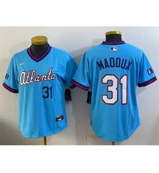 Women Atlanta Braves  31 Greg Maddux Powder Blue 2026 City Connect Stadium Stitched Baseball Jersey  