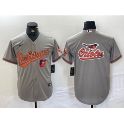 Men Baltimore Orioles Gray Team Big Logo Cool Base Stitched Jersey  4