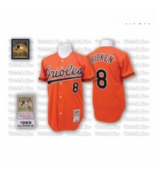 Mens Mitchell and Ness 1989 Baltimore Orioles 8 Cal Ripken Replica Orange Throwback MLB Jersey