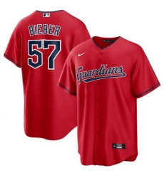 Men Cleveland Guardians 57 Shane Bieber Red Cool Base Stitched Baseball Jerse