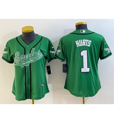 Women Philadelphia Eagles 1 Jalen Hurts Green Cool Base Stitched Baseball Jersey 28Run Small 29