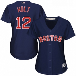 Womens Majestic Boston Red Sox 12 Brock Holt Authentic Navy Blue Alternate Road MLB Jersey