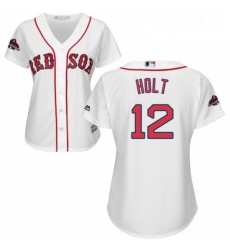 Womens Majestic Boston Red Sox 12 Brock Holt Authentic White Home 2018 World Series Champions MLB Jersey