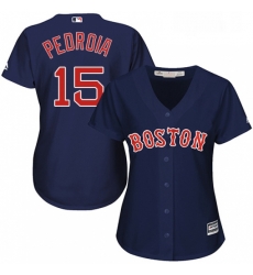 Womens Majestic Boston Red Sox 15 Dustin Pedroia Replica Navy Blue Alternate Road MLB Jersey