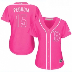 Womens Majestic Boston Red Sox 15 Dustin Pedroia Replica Pink Fashion MLB Jersey