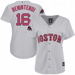 Womens Majestic Boston Red Sox 16 Andrew Benintendi Authentic Grey Road 2018 World Series Champions MLB Jersey