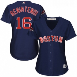 Womens Majestic Boston Red Sox 16 Andrew Benintendi Authentic Navy Blue Alternate Road 2018 World Series Champions MLB Jersey