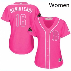 Womens Majestic Boston Red Sox 16 Andrew Benintendi Authentic Pink Fashion 2018 World Series Champions MLB Jersey