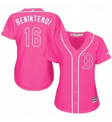 Womens Majestic Boston Red Sox 16 Andrew Benintendi Replica Pink Fashion MLB Jersey