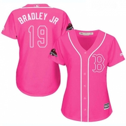 Womens Majestic Boston Red Sox 19 Jackie Bradley Jr Authentic Pink Fashion 2018 World Series Champions MLB Jersey 