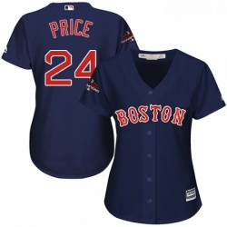 Womens Majestic Boston Red Sox 24 David Price Authentic Navy Blue Alternate Road 2018 World Series Champions MLB Jersey