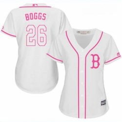 Womens Majestic Boston Red Sox 26 Wade Boggs Replica White Fashion MLB Jersey