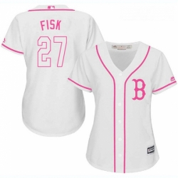 Womens Majestic Boston Red Sox 27 Carlton Fisk Authentic White Fashion MLB Jersey