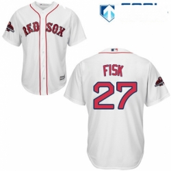 Womens Majestic Boston Red Sox 27 Carlton Fisk Authentic White Home 2018 World Series Champions MLB Jersey