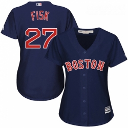 Womens Majestic Boston Red Sox 27 Carlton Fisk Replica Navy Blue Alternate Road MLB Jersey