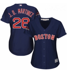 Womens Majestic Boston Red Sox 28 J D Martinez Authentic Navy Blue Alternate Road 2018 World Series Champions MLB Jerse